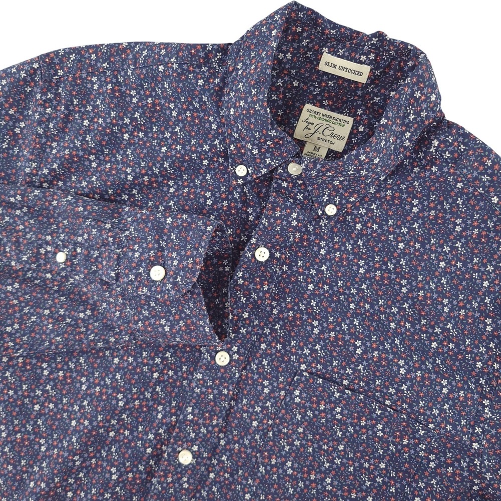 J.Crew Secret Wash Shirt Mens M Blue Floral Long Sleeve Button Down Slim Fit